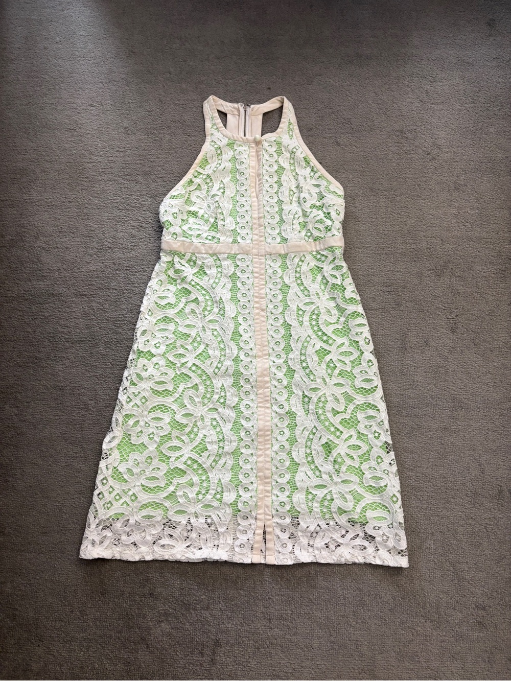 Anthropologie Tracy Reese High Neck Meridian Lace Overlay Mini Dress Cream Green